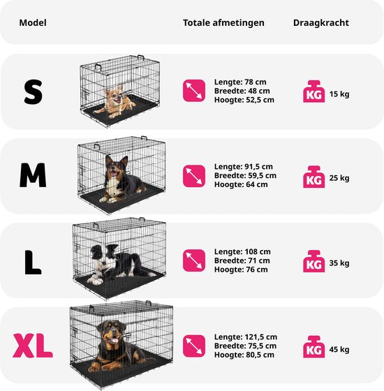tectake® Hondenkooi - Hondenhekbox - Hondenkennel - Opvouwbare hondenbox - Stabiele transportbox voor honden en puppy’s - Voor kofferbak, auto, camping en thuis - 121,5 x 75,5 x 80,5 cm