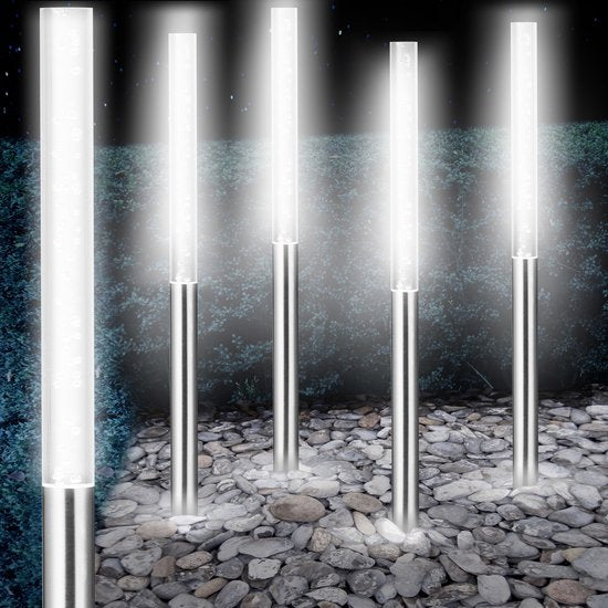 Deuba Tuinlamp - Zonne energie Set van 5 Schemersensor IP44 - Wit