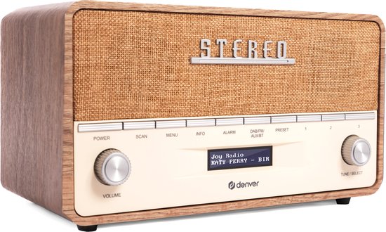 Denver - DAB Radio XL - Retro Radio - Bluetooth - DAB+/ FM - Batterijen & Netstroom - DAB36LW