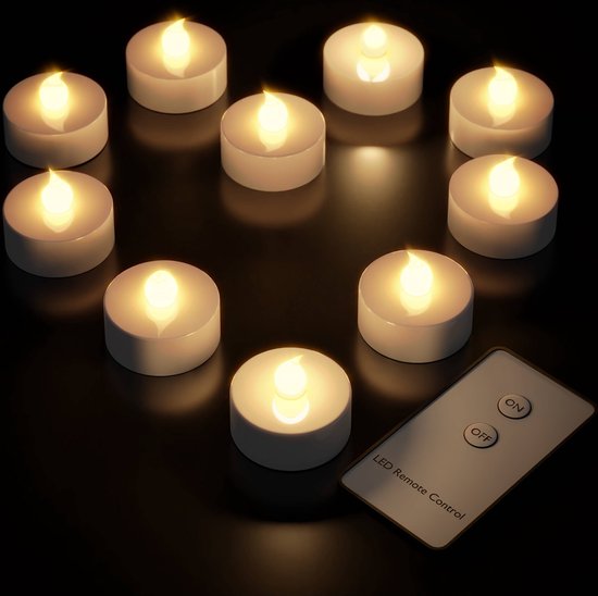 Monzana - 10 x flikkerende LED theelicht - warmwit - met afstandsbediening