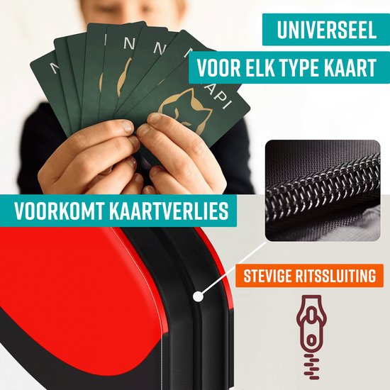 NAPI Verzamelmap voor 900 Kaarten - Binder Map voor Kaarten - 9 Pocket - Kunstleer - Premium Card Binder met Ritssluiting - 50 Pagina's - A4 Formaat - Rood/Wit
