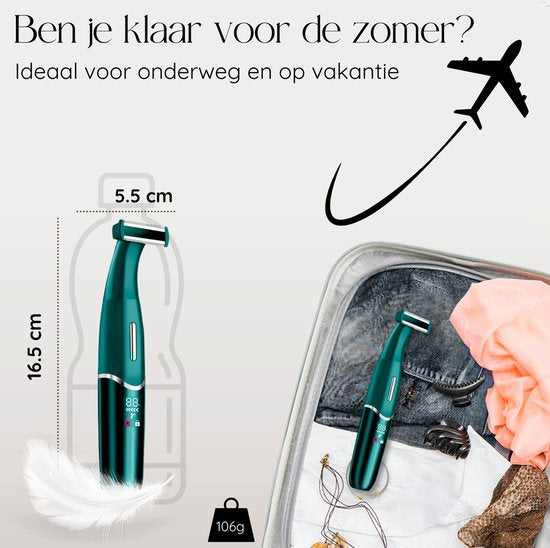 Sansbeauté - 4-in-1 Bikinitrimmer & Ladyshave - Compact - Classic Green ABS - Voor Gezicht, Benen & Bikinilijn - Draadloos & Oplaadbaar - Pijnloze Ontharing