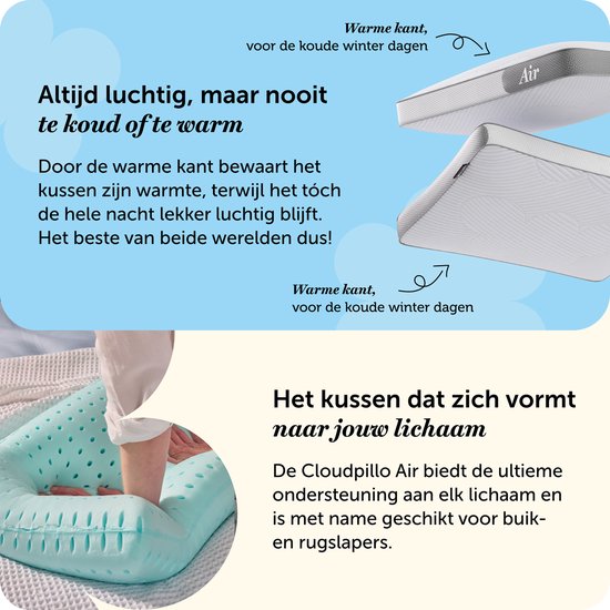 Cloudpillo Hoofdkussen - Air - 30 Nachten Proefslapen - Ultiem Comfort - Ventilerend en Ondersteunend - Perfect voor Alle Slapers - Hypoallergeen - Premium Kwaliteit