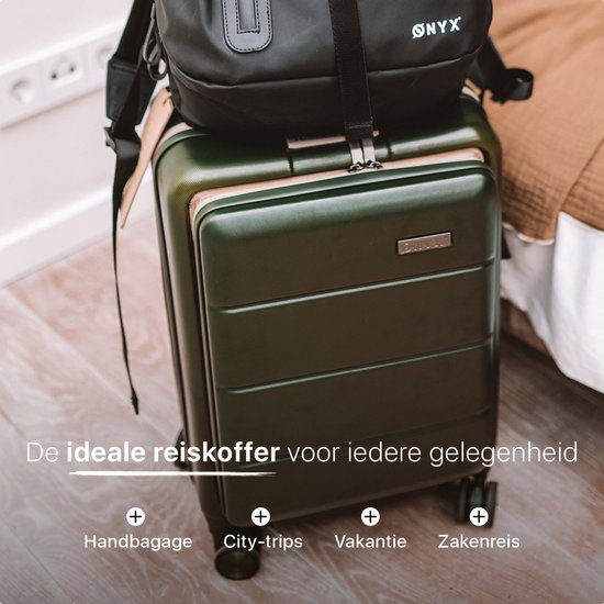 ONYX Handbagage Koffer 35 Liter - Spinner wielen - Lichtgewicht Trolley - Reiskoffer met Dubbel TSA Slot - Handig voorvak - 55 cm - Olive