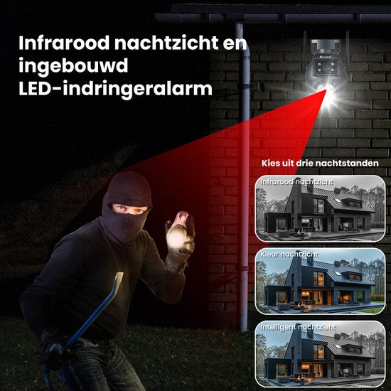 Beveiligingscamera Buiten - 2 Stuks - Wifi en 256GB - Buiten Camera met Nachtzicht - Dubbele Lens - Zwart - van Saaf