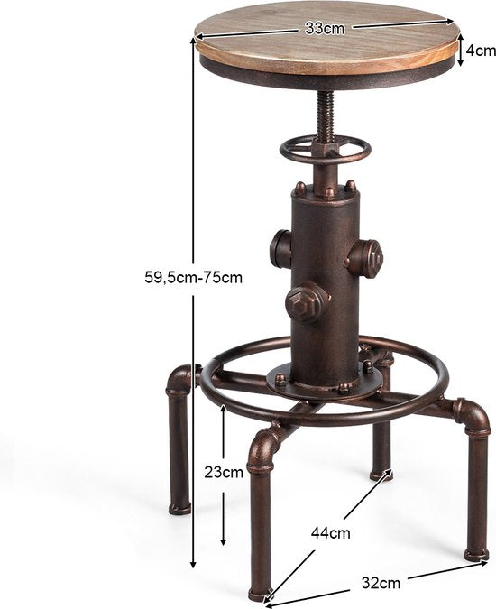 Coast Barkruk In Hoogte Verstelbare Bistro Kruk - 44 x 44 x 59,5 - 75 cm - Natuur + Brons