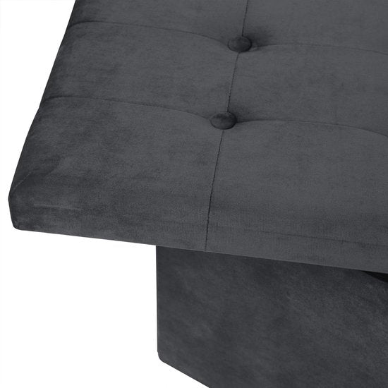 Voetenbank Opbergbank zitting van Fluweel,Poef opbergkruk Opvouwbare 76x37,5x38cm,Grijs SH70gr