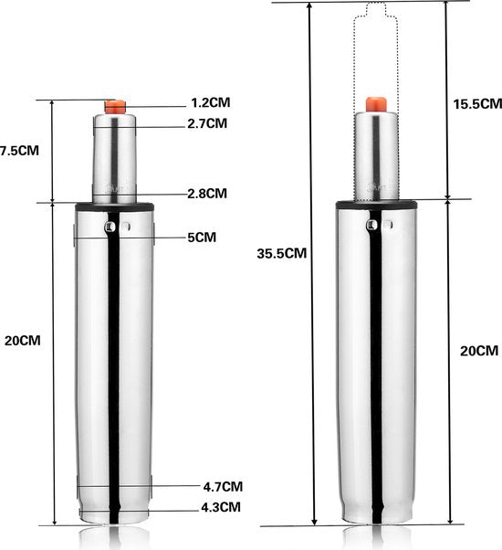 Deuba Gasveer Bureaustoel - tot 35,5cm 180kg Belastbaar - Zilver
