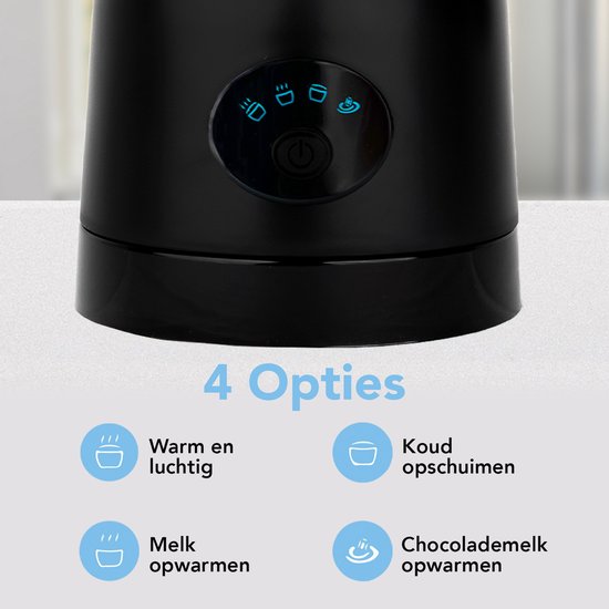 Infinity Goods 4-in-1 Elektrische Melkopschuimer - 350 ml - Opschuimen en verwarmen - Cappuccino - Vaatwasserbestendig - Zwart