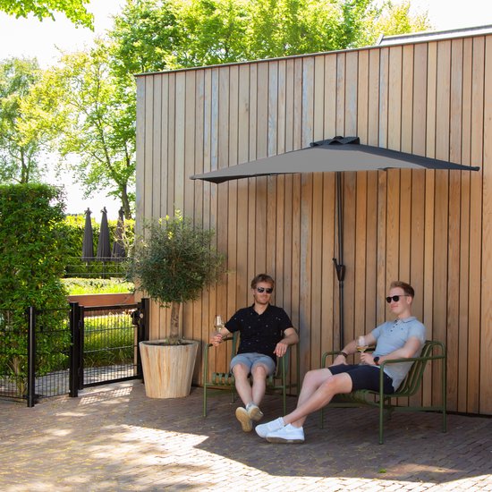 VONROC Premium Parasol Magione – Duurzaam - Halfrond 270x135cm – UV werend - Grijs – Incl. beschermhoes