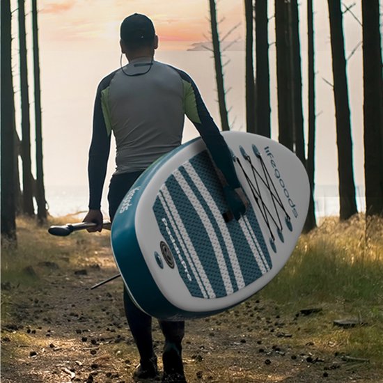 LifeGoods PaddlePro SUP Board - Opblaasbaar Paddle Board - Complete Set - Max. 135KG - 320x81cm - Wit/Deep Aqua