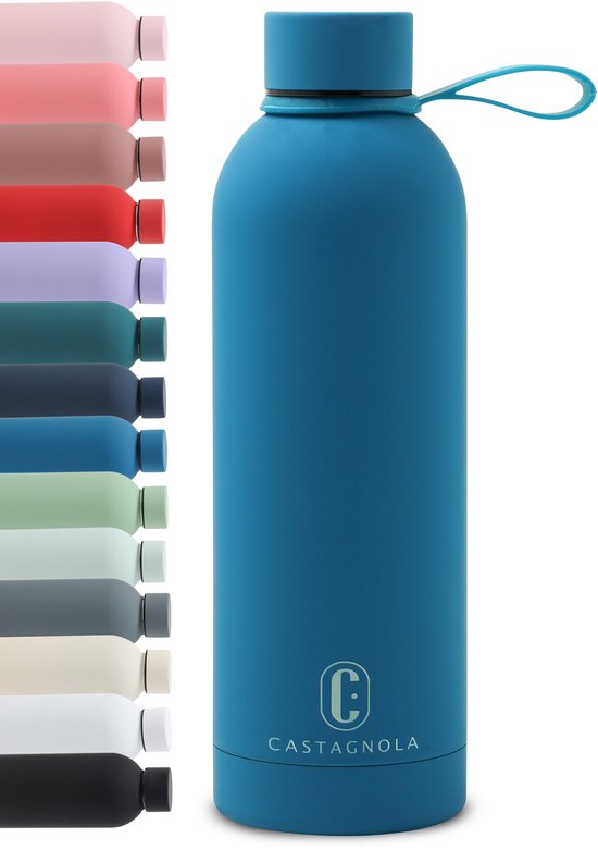 Castagnola Waterfles - RVS Drinkfles 500 ML - Stalen Thermosfles - Drinkflessen voor Volwassenen - Dubbelwandig - Helderblauw