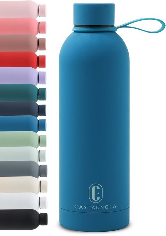 Castagnola Waterfles - RVS Drinkfles 500 ML - Stalen Thermosfles - Drinkflessen voor Volwassenen - Dubbelwandig - Helderblauw
