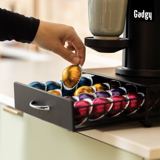 Gadgy Capsulehouder voor 40 Vertuo cups – Koffiecups houder met lade – Zwart - RVS