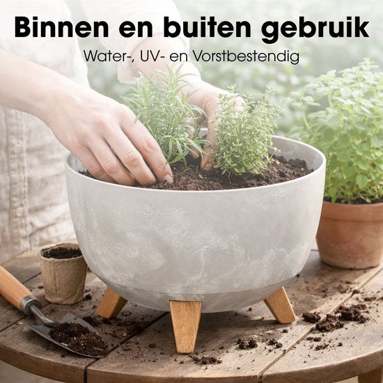 Mica Decorations Doppio Plantenbak op Poten - 18,5 x Ø29 cm - Plantenbakken voor Buiten - Bloembakken voor Balkon - Gerecycled Plastic - Grijs