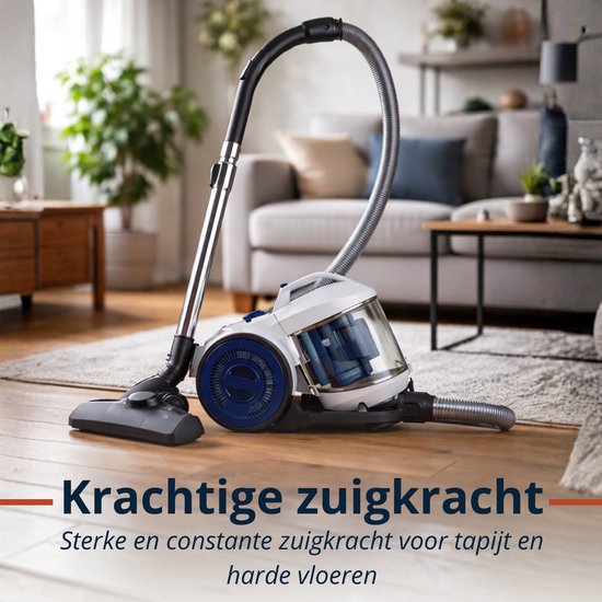 Dirt Devil Stofzuiger zonder Zak DD2503 - Stofzuiger 800W HEPA 12 Filter - Cycloonstofzuiger met Combiborstel, Kierenmondstuk en Meubelopzetstuk - Stofopvangbak 2,2 L - Wit/Blauw