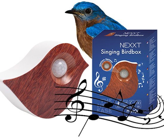 Nexxt Vogelgeluiden Vogel met Sensor voor op Toilet - Aanpasbaar Volume - WC - Bewegingsmelder - 10,2 x 3,5 x 8,6 cm - 90 g - Kastje - Bird Box - Donker Bruin