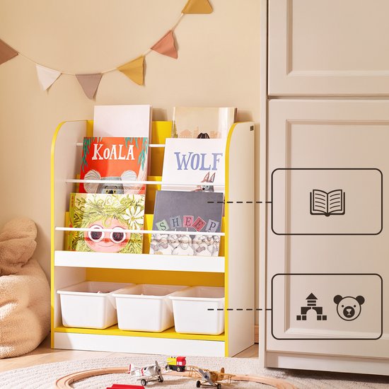 SoBuy KMB108-G Kinderboekenkast - Wit Houten Opbergrek met 3 Vakken