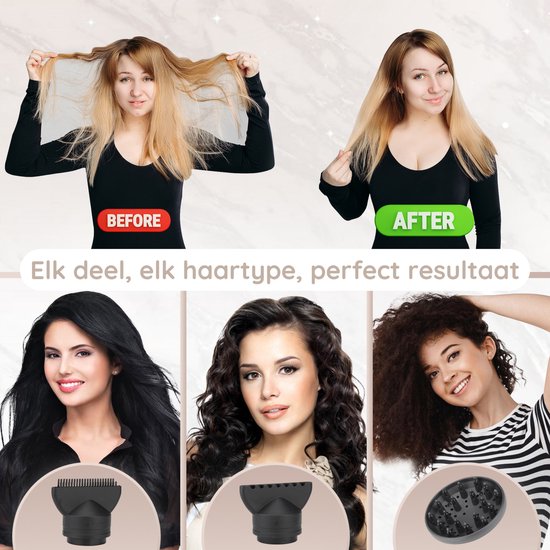 Sansbeauté® Föhn met Diffuser – Ionische Haardroger – Borstel - Reisföhn - 3 Opzetstukken - Krullen – Coolshot – 3 Standen – Haarföhn met Diffuser – Hair Dryer - 2000W - Pink