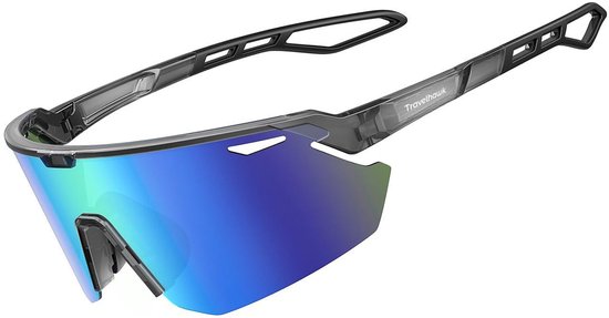 Travelhawk Fietsbril - Heren en Dames - Sportbril - Loopbril - Polarized - UV 400 Bescherming - Blauwe Glazen - Zwart