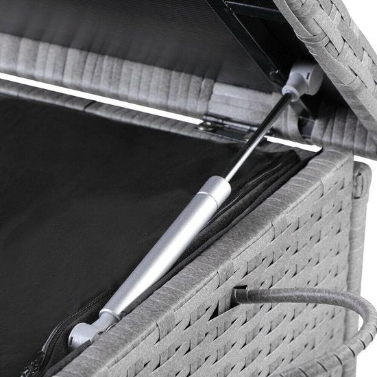 Casaria Opbergkist – 420L – 122x56x61 cm – Waterdicht & Weerbestendig – Met Wielen en Gasdrukveren – Polyrattan – Grijs
