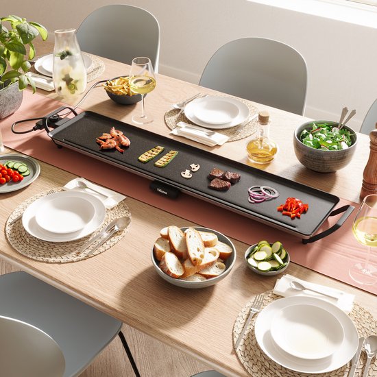 Tristar Grillplaat BP-2670- Tafelgrill XL: 100 x 23 cm - Voor binnen en buiten - BPA Free - Gourmet bakplaat voor op tafel - 10 tot 12 personen - Met regelbare thermostaat - Anti-aanbaklaag - Zwart