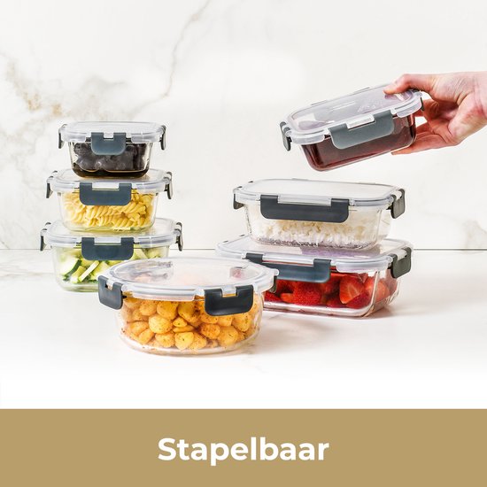 Stosh Meal prep bakjes - Vershoudbakjes - Diepvriesbakjes - 10 Stuks - 5x1050ML & 5x350ML - BPA vrij - Glas