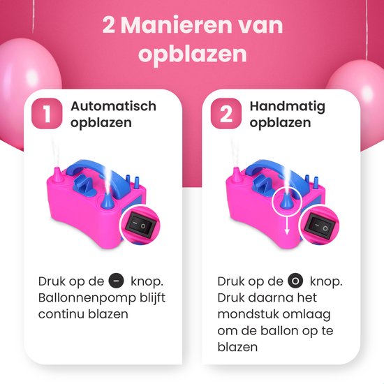 Partizzle Elektrische Ballonnenpomp - Snel Feest Ballonnen Opblazen - Ballonnenboog Ballon Pomp - Verjaardag / Kerst / Sinterklaas Versiering Decoratie - Roze Blauw
