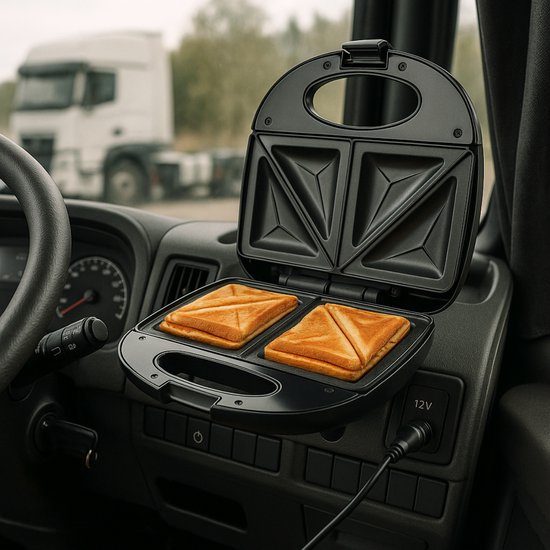 All Ride Sandwichmaker 24V - Tostiapparaat voor Onderweg met 24V Stekker - Antiaanbaklaag voor Eenvoudige Reiniging - Compacte Broodrooster voor Vrachtwagen - 240W