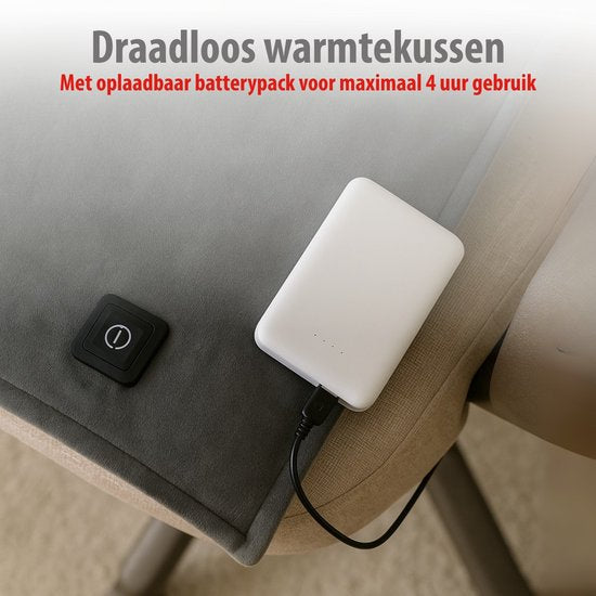 alpina Warmtekussen Oplaadbaar - Elektrisch Warmtekussen Draadloos met Automatische Uitschakeling - Warmte Kussen voor Stoel of Buitengebruik - Verwarmd Stoelkussen Zwart