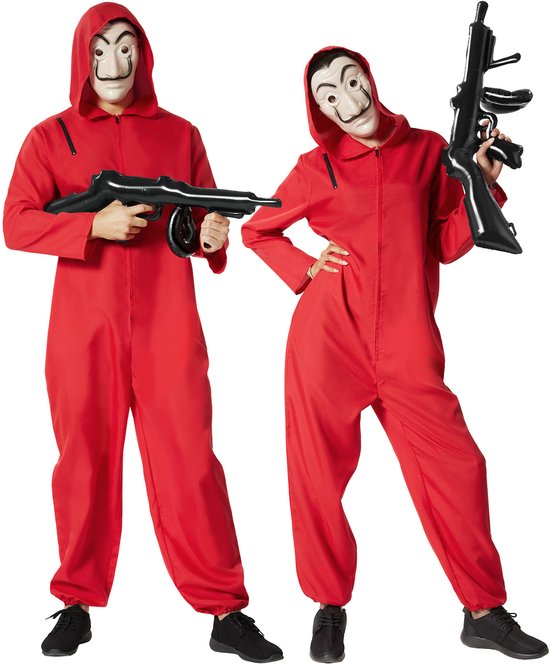 Dressforfun La Casa de Papel - Money Heist - unisexkostuum gemaskerde bankovervallers - M - Verkleedkleding carnaval - Halloween - Verkleden - Feestkleding - Carnavalskleding - Feest - Partykleding