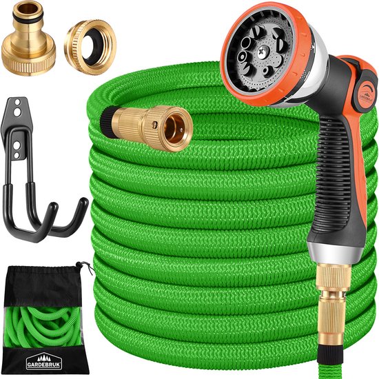 Gardebruk Tuinslang Flexibel - 30m 1/2" 3/4" Inch Wandmontage - Groen