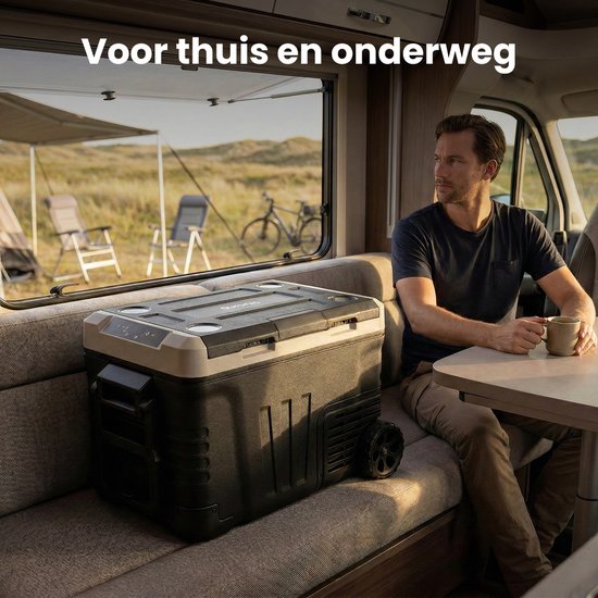 Auronic Elektrische Koelbox - Compressor - 2 Zones - 33L - 12/24V en 240V - Koelen en Vriezen - Camping Koelkast - Frigobox Auto - Met Wielen en Hendel - Zwart
