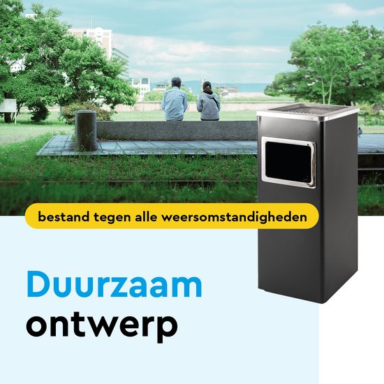 BRASQ Staande Asbak Zwart - Buiten Asbak met 16 Liter Afvalbak - Rookpaal - Prullenbak met Asbak