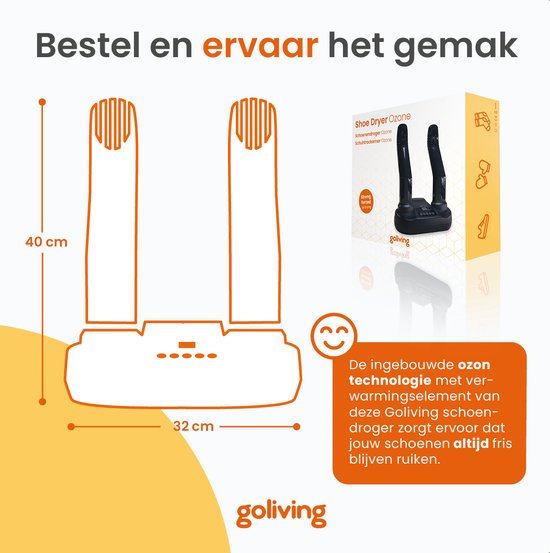 Goliving Schoenendroger Ozone - 40 x 32 cm - Schoenverfrisser - Schoendroger - Droogfunctie - Elektrisch - Zwart