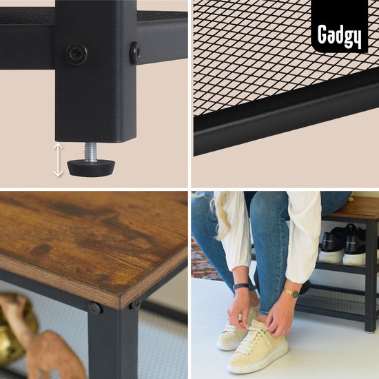 Gadgy Schoenenrek met bankje - 6 tot 9 Paar Schoenen - Schoenenkast bankje - Schoenenbank Industrieel - Handig schoenen opbergen - Bijzettafel Metaal met Hout
