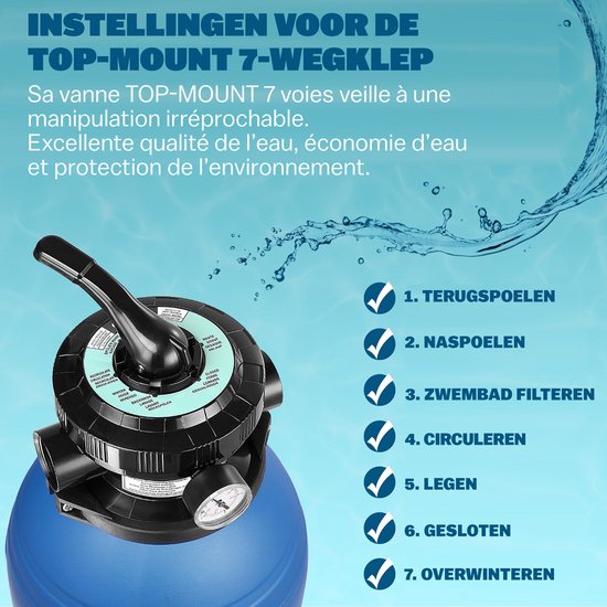 Monzana Zandfiltersysteem 10.200 l/h - 7 Wegklep Ø32-38mm Blauw