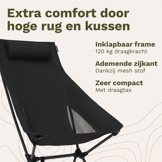 TRVLMORE Campingstoel - Opvouwbaar - 120KG Draagvermogen - Incl. Draagtas - Klapstoel - Visstoel - Kampeerstoel - Vouwstoel - Zwart