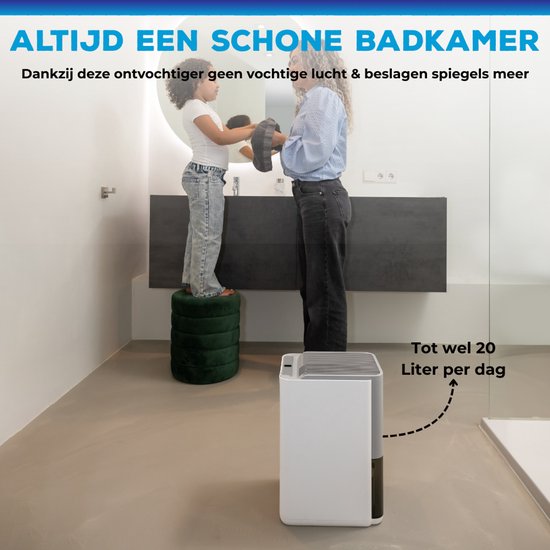 Sofresh luchtontvochtiger 20 Liter per dag - Ontvochtiger en Dehumidifier voor Kelder, Badkamer, Zolder en woonkamer - Wit