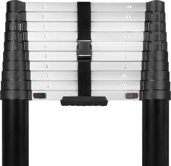 VONROC PRO telescoopladder - 3,20 meter - goedgekeurd volgens EU - en NL veiligheidsnormen - softclose - geïntegreerde muursteunen en dwarsbalk voor meer grip en veiligheid