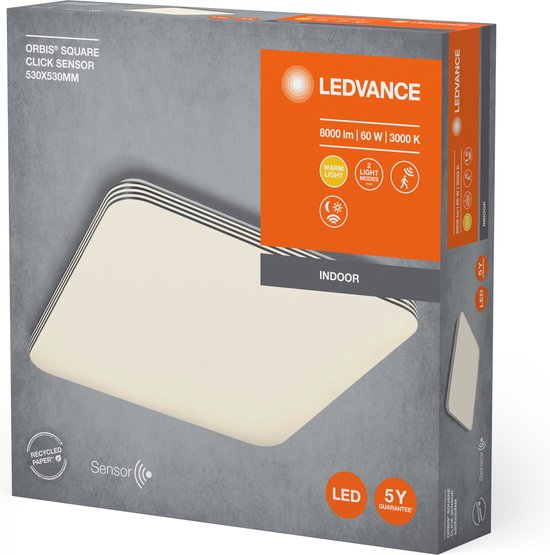 LEDVANCE Wand- en plafondarmatuur LED: voor plafond, ORBIS CLICK SENSOR / 6- W, 22-…24- V, stralingshoek: 12-, Warm wit, 3- K, behuizingsmateriaal: staal, IP2-