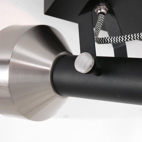 Spot plafondlamp Acier 3338ZW Zwart 2 x E27 fitting, Draaibaar en kantelbaar, Kunststof en Metaal, Modern, Mexlite