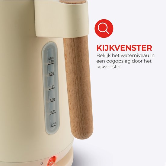 Bourgini Harmony ontbijtset - Beukenhouten elementen - RVS Waterkoker met Broodrooster