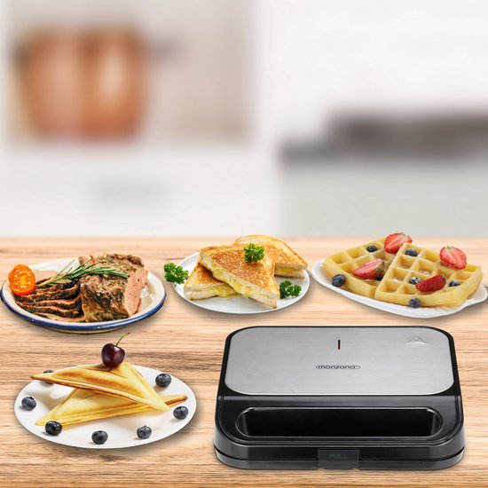 Monzana Sandwich Tosti Apparaat - 3 in 1 Afneembare Platen - Zwart