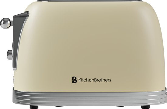 KitchenBrothers Retro Broodrooster - Toaster - 6 Warmteniveaus - 2 Extra Brede Sleuven - 815W - Beige