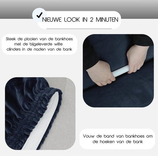Hilvard - Bankhoes 4 zitsbanken - (230 - 275 cm) - Donkerblauw - Velvet - Stretch - Bankbeschermer - Meubelhoes - Tegen beschadigingen en vlekken - Zetelhoes - Zetelovertrek