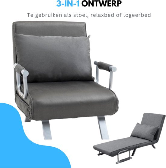 Livista 3-in-1 Uitklapbare Slaapstoel Belastbaar Tot 100 kg Grijs- Inklapbare Slaapbank Met Verstelbare Rugleuning - Modern Design Logeerbed - Slaapfauteuil