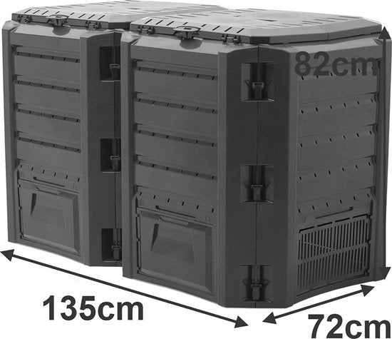 Deuba Compostbak – 800 Liter Inhoud, Klapdeksel & Bodemklep – 135 x 72 x 83 cm – Zwart