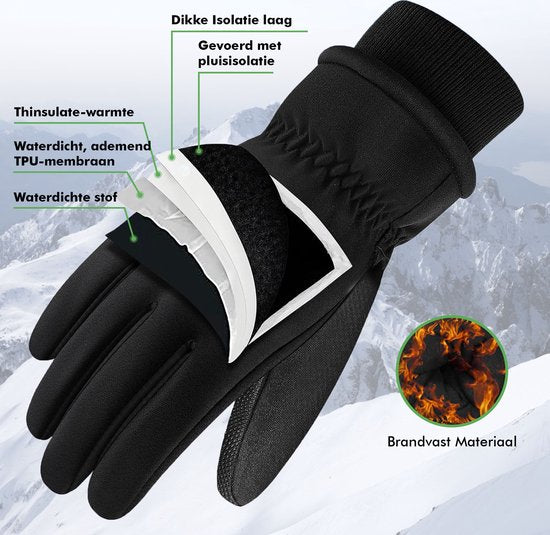 Travelhawk Touchscreen Handschoenen - Extra Warm - Spatwaterdichte Handschoenen Heren - Handschoenen Dames - Handschoenen Winter - Scooter/Fiets - Zwart - S/M