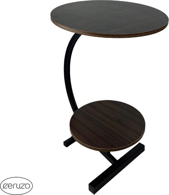 Ceruzo Bijzettafel - Dubbel Tafelblad Rond 30 en 40 cm - koffietafel -Banktafel - Sfeer Tafel -Bruin